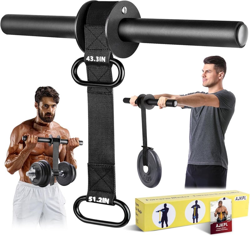 AJKPL Forearm Strengthener and Wrist Roller, 43.3 in Or 51.2 in Ultra-Strong Nylon Webbing Wrist & Forearm Blaster with Quick Locking Mechanism, Durable Anti-Slip Grip Handles for Forearm Strength Training - Image 1